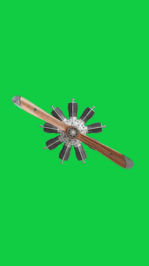 Airplane piston engine with unique shapes and patterns on green background Stock Footage 321008353