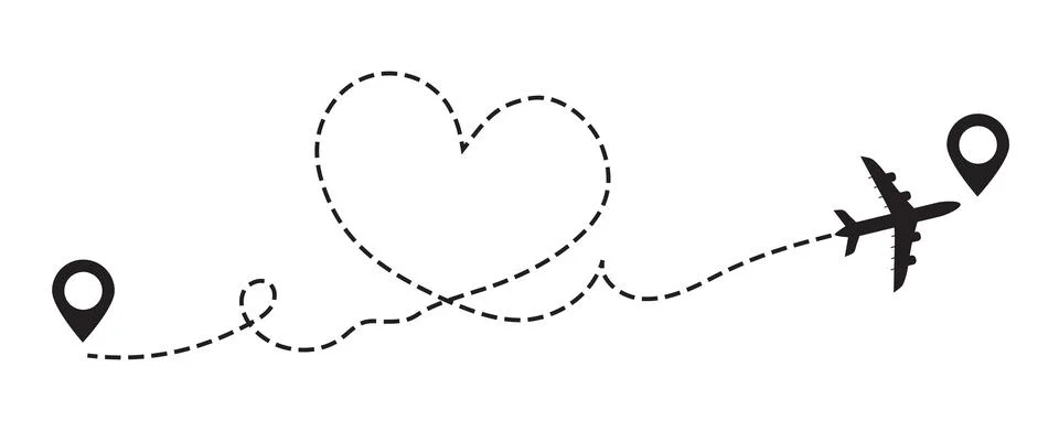 Airplane plane with heart path Stock Illustration