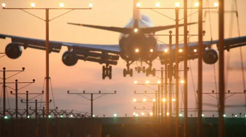 Airplane plane landing airport Stock Footage