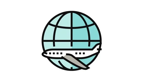 Airplane planet map location color icon animation Stock Footage 326104760