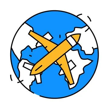 Airplane planet map location icon color illustration Stock Illustration