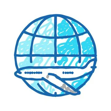 Airplane planet map location icon doodle illustration Illustrazione stock