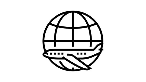 Airplane planet map location line icon animation Stock Footage 326130965