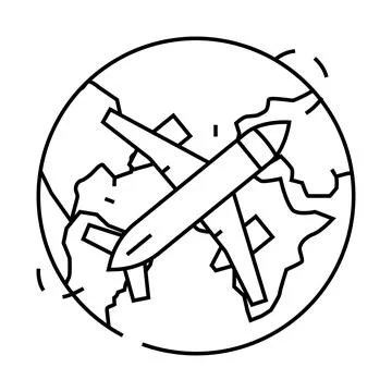 Airplane planet map location line icon vector illustration Stock Illustration