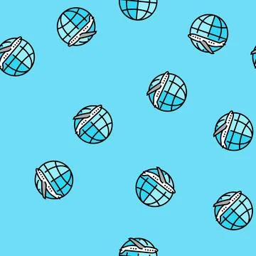 Airplane planet map location vector seamless pattern Stock Illustration