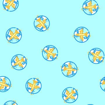 Airplane planet map location vector seamless pattern Illustrazione stock