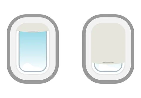 Airplane porthole window with open and closed shutter isolated on white Stock Illustration