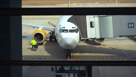 Airplane preparation before flight Stock Footage 75038863