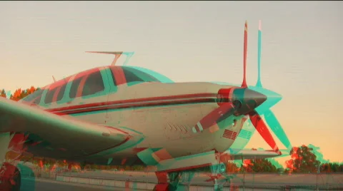 AIRPLANE PROP SPINUP stereo 3D Anaglyph Stock Footage 286618