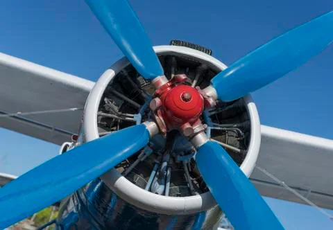 Airplane propeller with engine front view Stock Photos