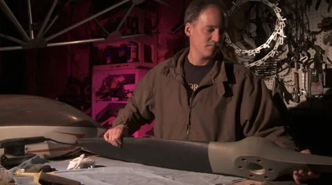 Airplane Propeller in Workshop Stock Footage 46232897