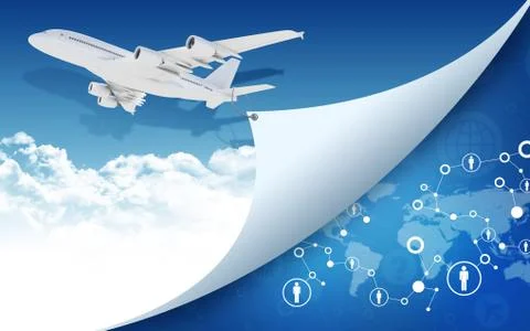 Airplane pulls the rope edge of paper Stock Illustration