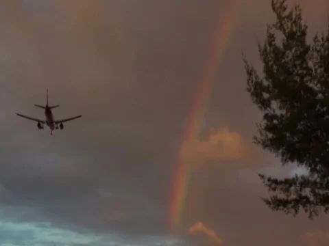 Airplane with rainbow 스톡 동영상 123754274