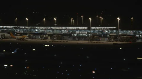 Airplane is ready to take off at night Stock Footage 221471582