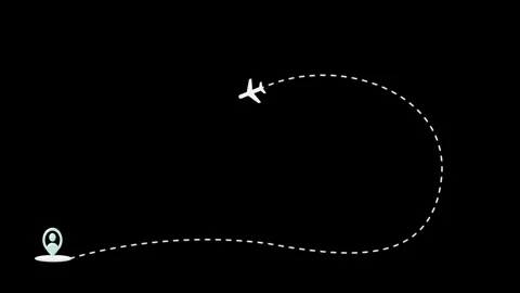 Airplane Route Animation Flight Path Between Map Locations for Travel Navigation Stock Footage 311538132