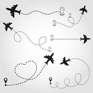 Airplane route in dotted line shape. A route from a line in the form of point Stock Illustration