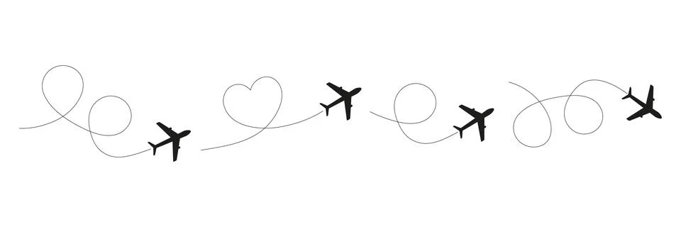 Airplane route in line path set. Stock Illustration