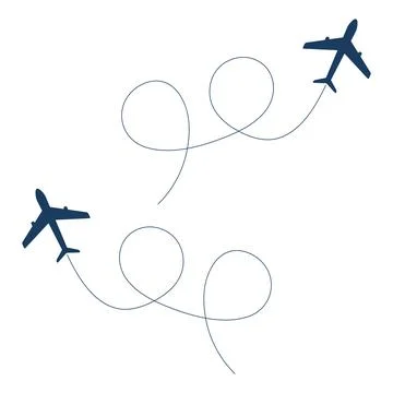 Airplane route in line path set. Stock Illustration