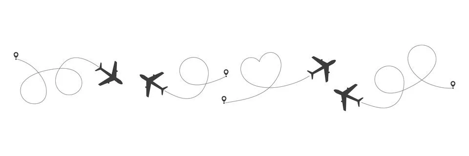 Airplane route in line path set. Stock Illustration