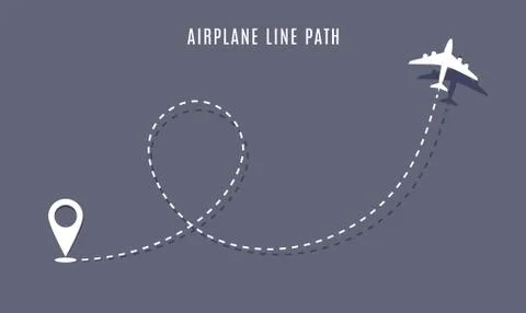 Airplane route path icon. Vector plane flight line trace, travel fly plan Stock Illustration