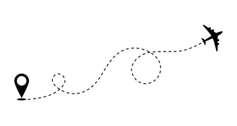 Airplane route path icon. Vector plane flight line trace, travel fly plan Illustrazione stock