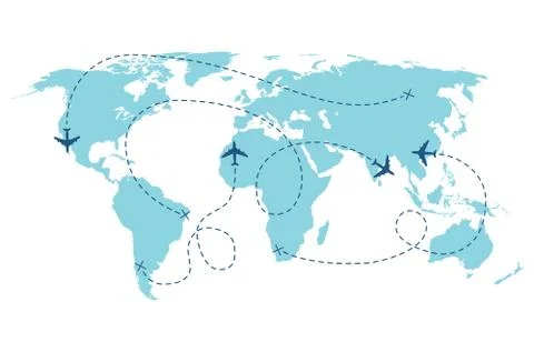 Airplane route. Plane trace line, aeroplanes pathways flight lines, planning Stock Illustration