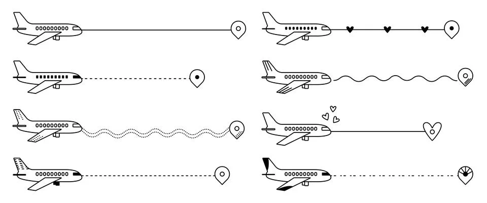 Airplane routes, vector set Illustrazione stock