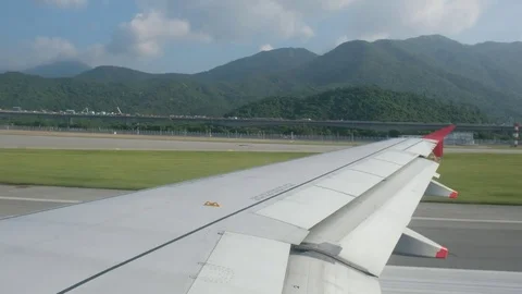 Airplane running on the ground and take off to the air Stock Footage 80862509