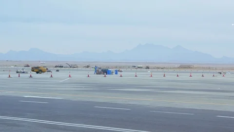 Airplane on the Runway Gaining Speed Stock Footage 87086461