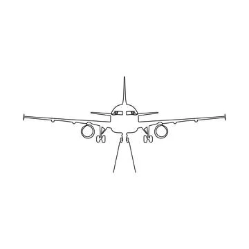 Airplane is on the runway. One line art style. Stock Illustration