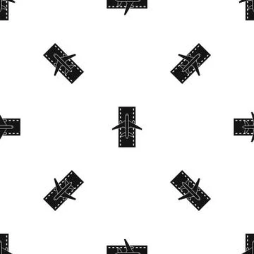 Airplane on the runway pattern seamless black Stock Illustration