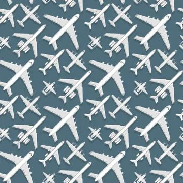 Airplane seamless pattern background vector illustration top view plane and Stock Illustration