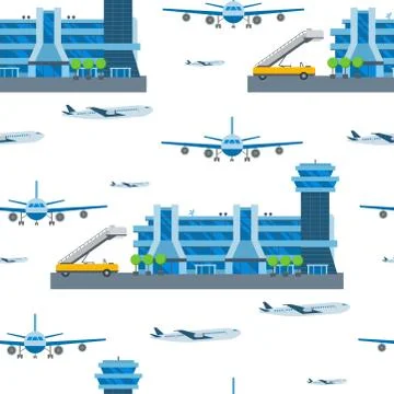 Airplane seamless pattern background vector illustration top view plane and 스톡 일러스트