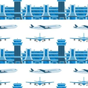 Airplane seamless pattern background vector illustration top view plane and Stock Illustration