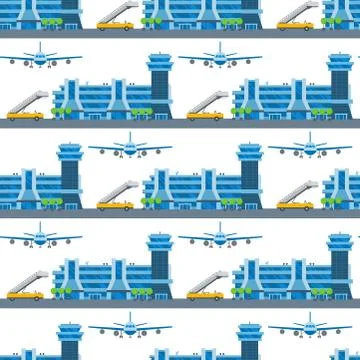 Airplane seamless pattern background vector illustration top view plane and Stock Illustration