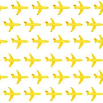 Airplane seamless pattern. Yellow elements on a white background texture. Air Stock Illustration