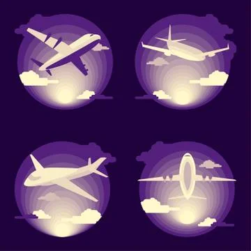 Airplane set in flat design Stock Illustration