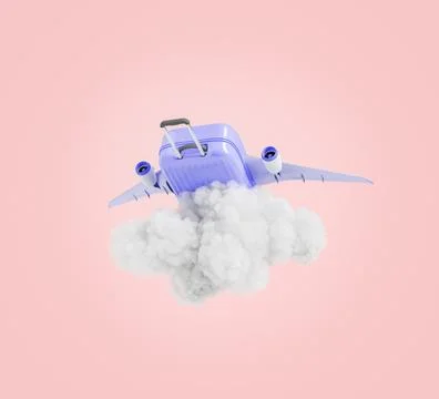 Airplane shaped suitcase over cloud Ilustração Stock