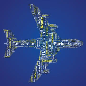 Airplane shaped vector word cloud - travel concept Иллюстрация