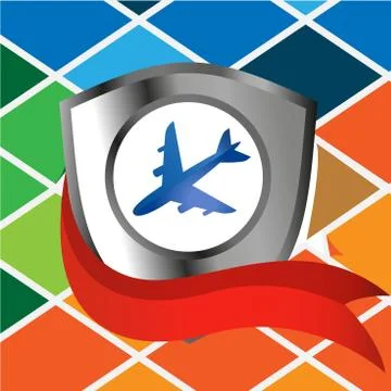 Airplane shield vector illustration. Airplane insurance. Background colorful box Stock Illustration