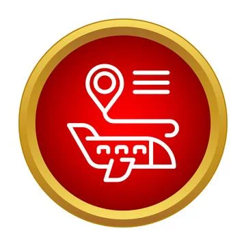Airplane showing flight path and destination pin icon Stock Illustration