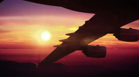 Airplane Side Fly 3d animation - sunset Stock Footage 36107378