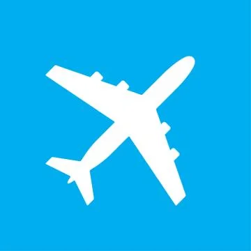 Airplane silhouette on blue background. Vector aircraft icon or symbol.  Stock Illustration