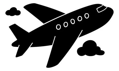 Airplane Silhouette Icon Flying with Clouds Ilustración de archivo
