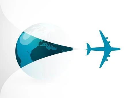 An Airplane Silhouette Opens Up the Translucent Cover Background Over an Ea.. Stock Illustration
