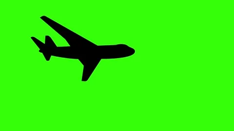 Airplane silhouette side view animation on green screen, black jet plane chroma  스톡 동영상 341603556