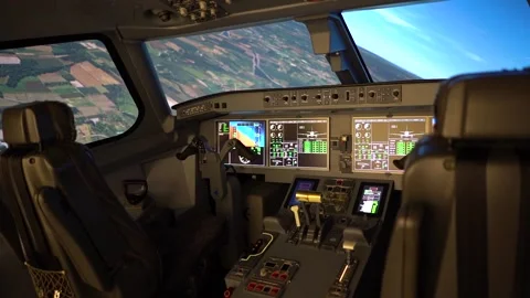 Airplane simulator running in slow motion Stock Footage 132741615