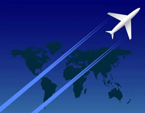 Airplane on sky and map Stock Illustration