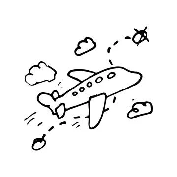Airplane Sky Clouds Drawing. Vector illustration Illustrazione stock