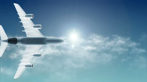 Airplane in Sky With Sun and Clouds Stock Footage 36184167